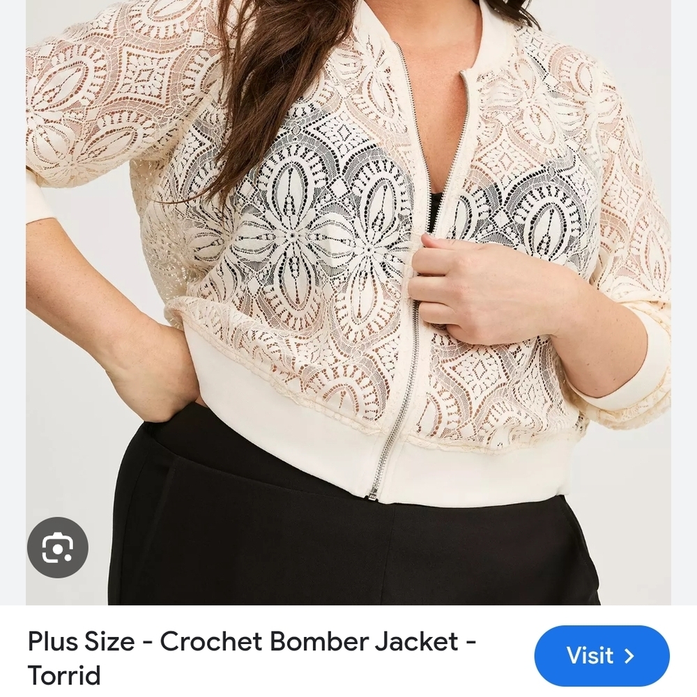 Torrid Plus Size Crochet Bomber Jacket 2XL Cream